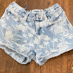 Old Navy Light Blue Jean Shorts with White Tropical Print